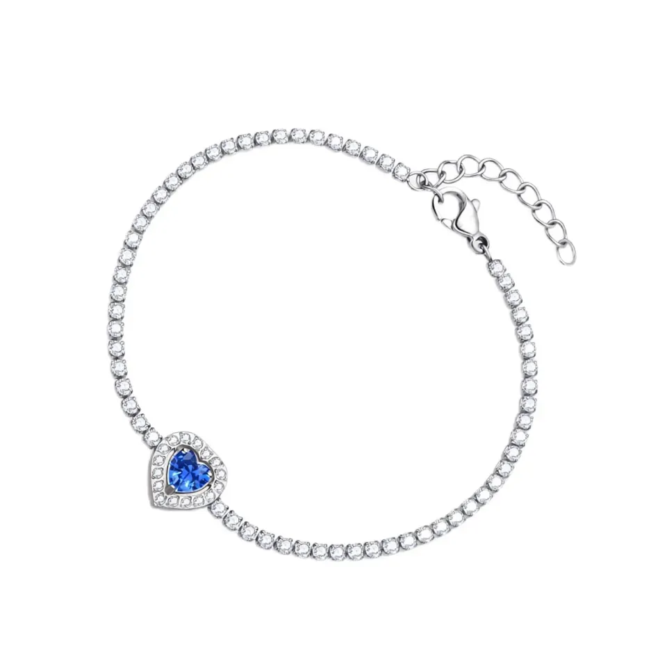 Dada Gioielli Tennis Cuore Bracciale Blu Zaffiro Acciaio