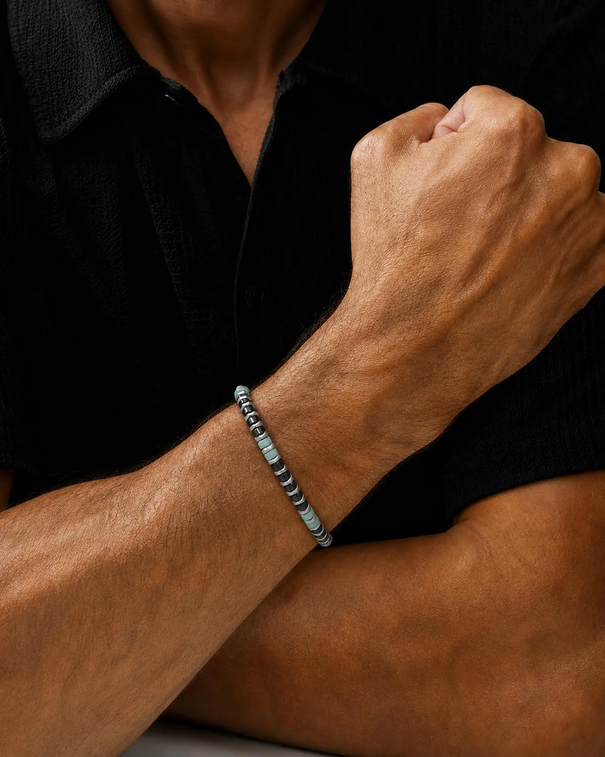Dada Gioielli bracciale pietre naturali nero amazonite acciaio
