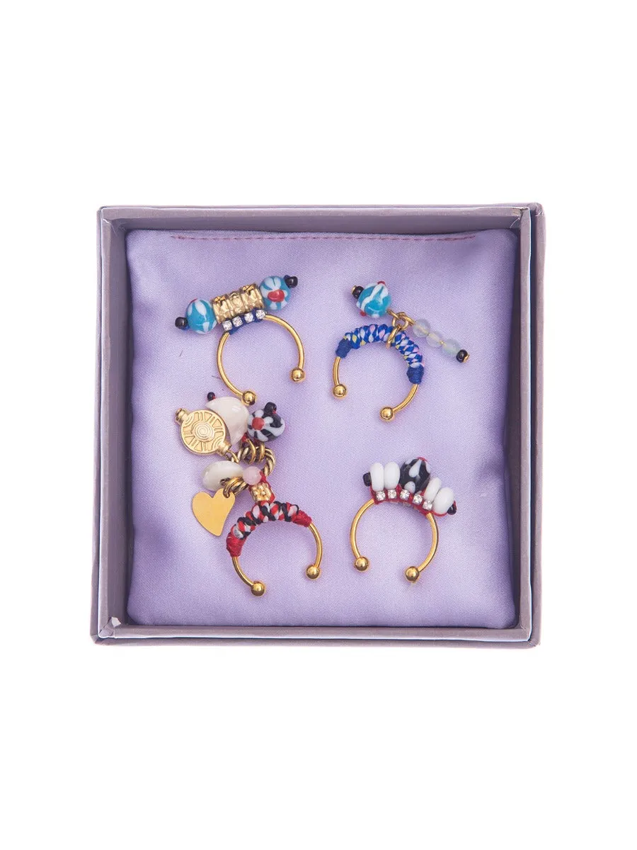 Rada Set Quattro Anelli Multicolore charms perline dipinte