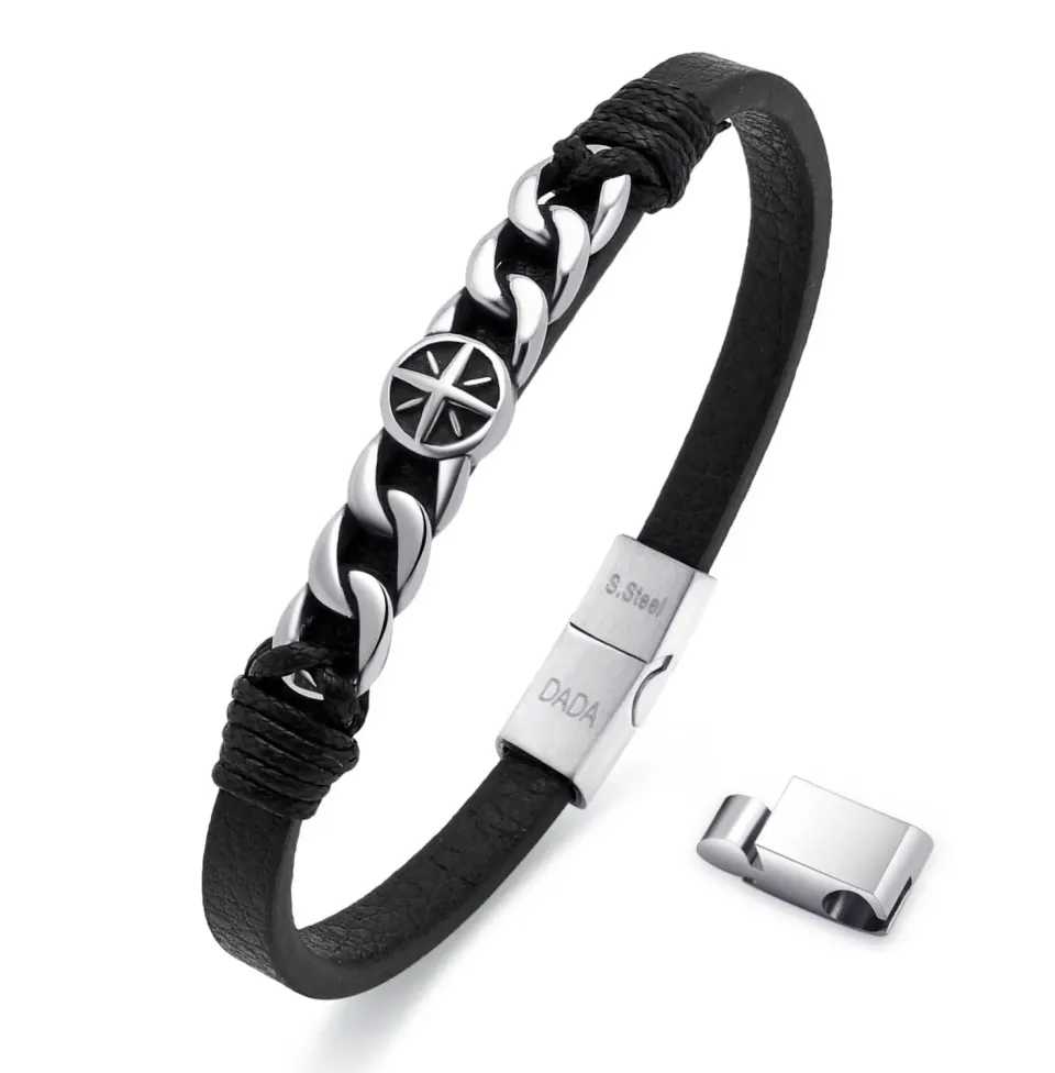 Dada Gioielli Bracciale Uomo Rosa Venti Pelle Acciaio