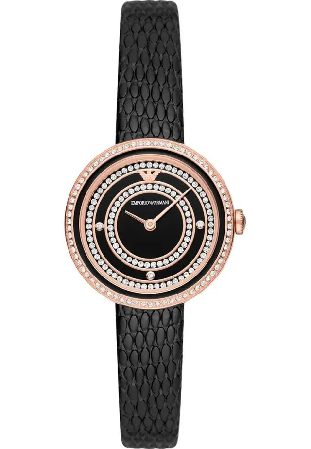 Emporio Armani AR11493 Orologio Donna 30mm Pelle Nero Oro Rosa