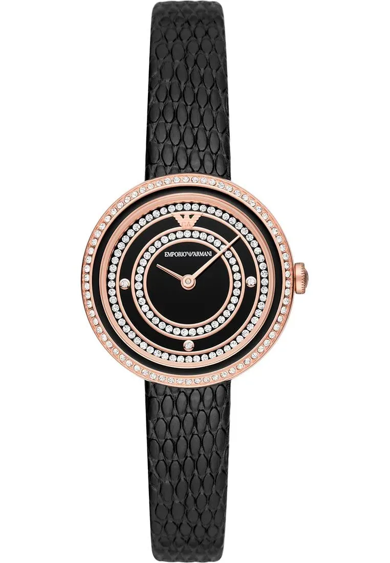 Emporio Armani AR11493 Orologio Donna 30mm Pelle Nero Oro Rosa