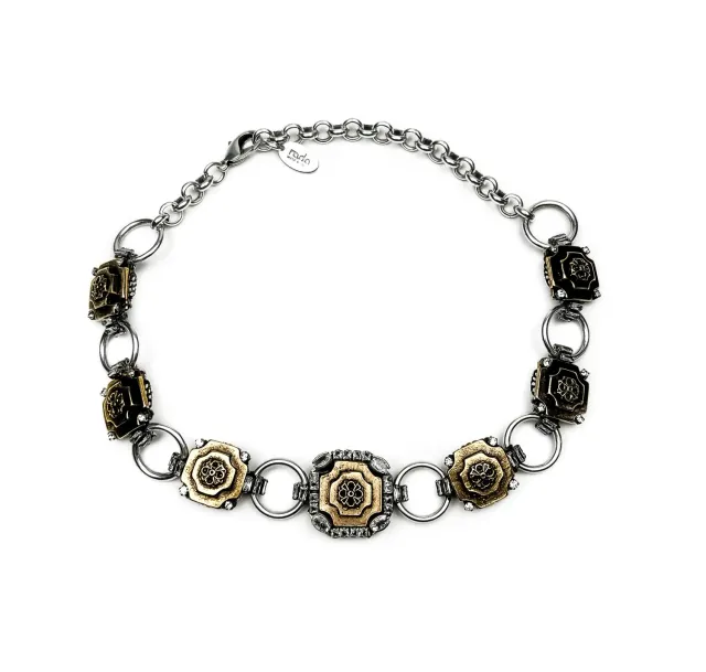 Rada collana con quadrati mix metalli e cristalli