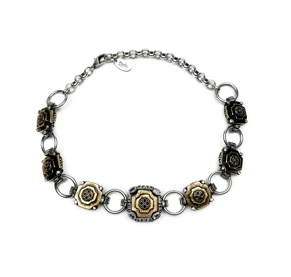 Rada collana con quadrati mix metalli e cristalli