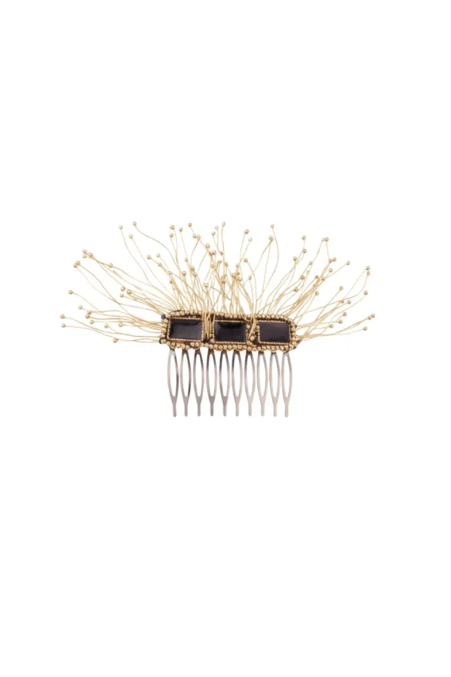 House of Tuhina Baisa Gold Coral Comb molletta nero