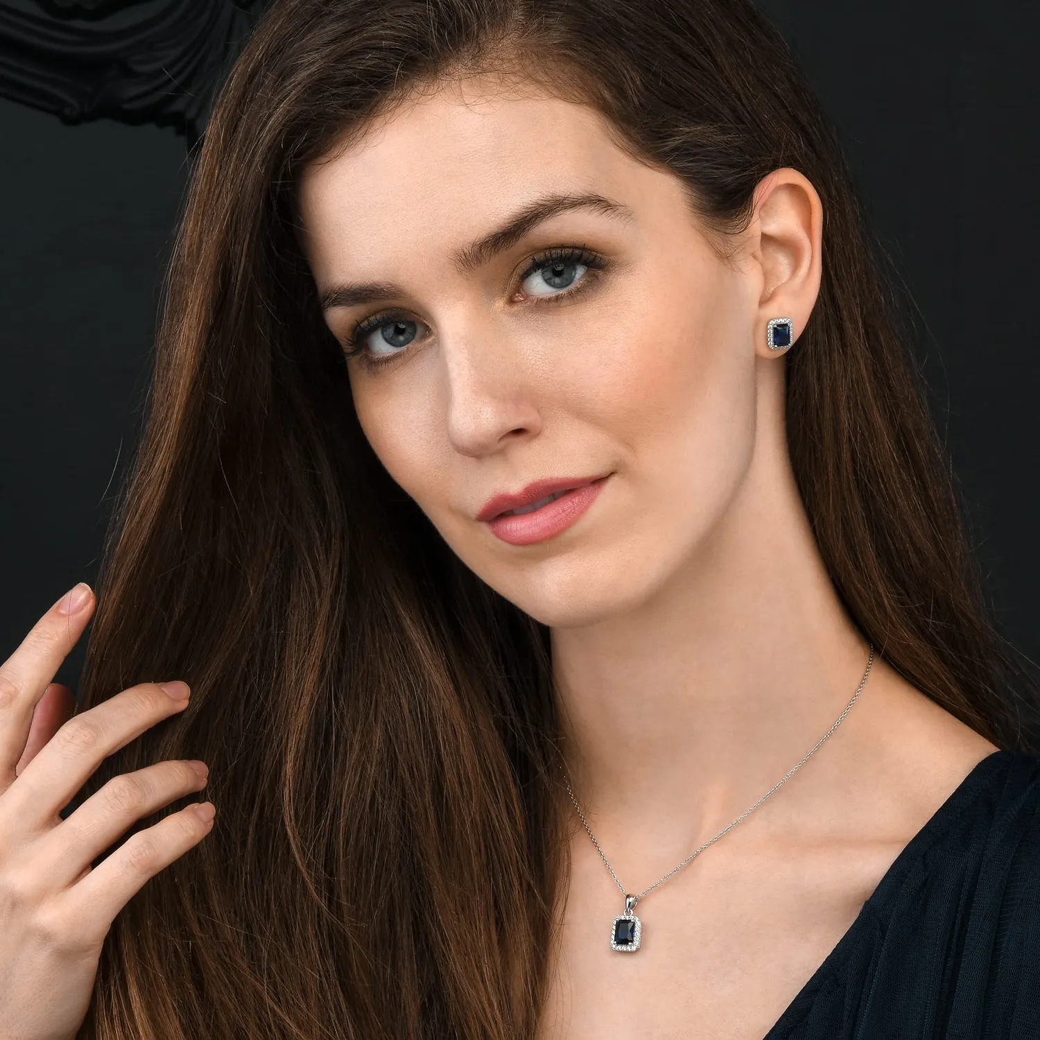 Diamond Treats Taglio Smeraldo Orecchini Blu Argento 925