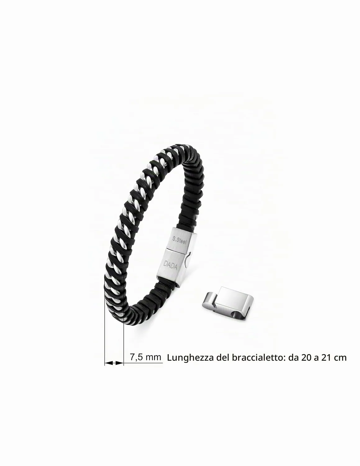 Dada Gioielli Catena Cubana Bracciale Uomo Argento Pelle