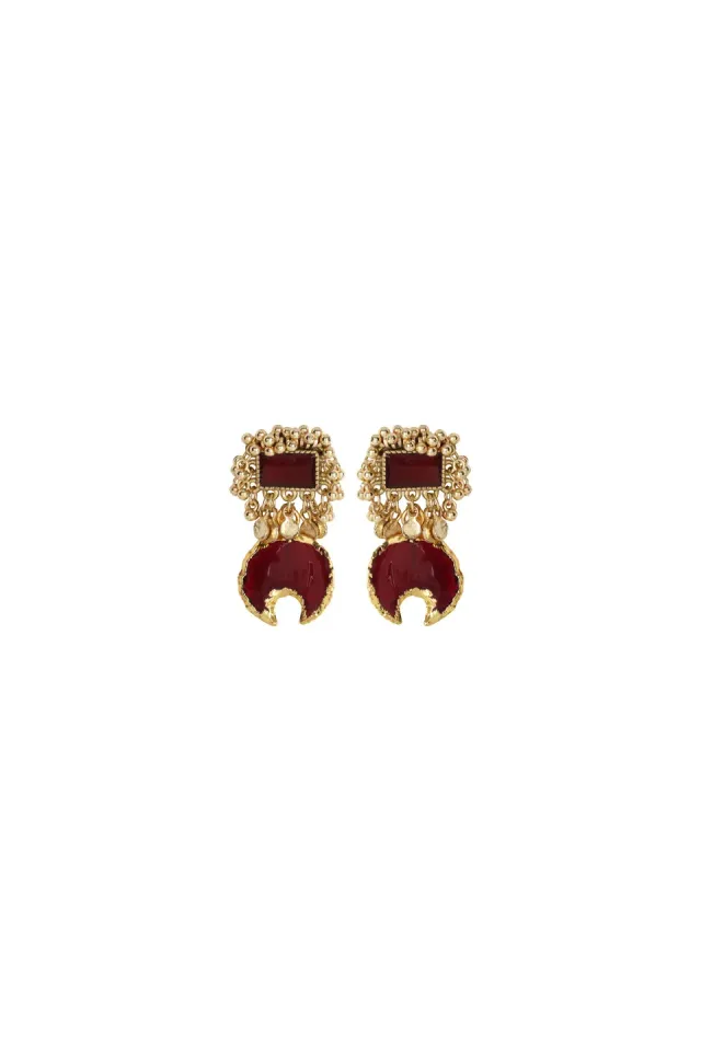 House of Tuhina Dhoori orecchini Maroon artigianali