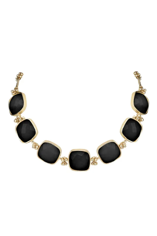House of Tuhina Square Stone Collana Vetro Verde Foglia