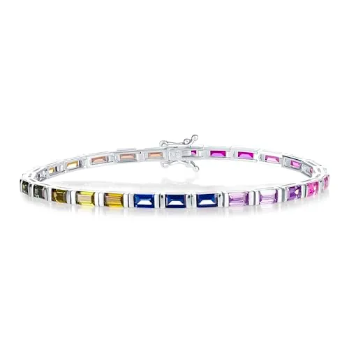 Diamond Treats Tennis bracciale argento zirconi arcobaleno baguette