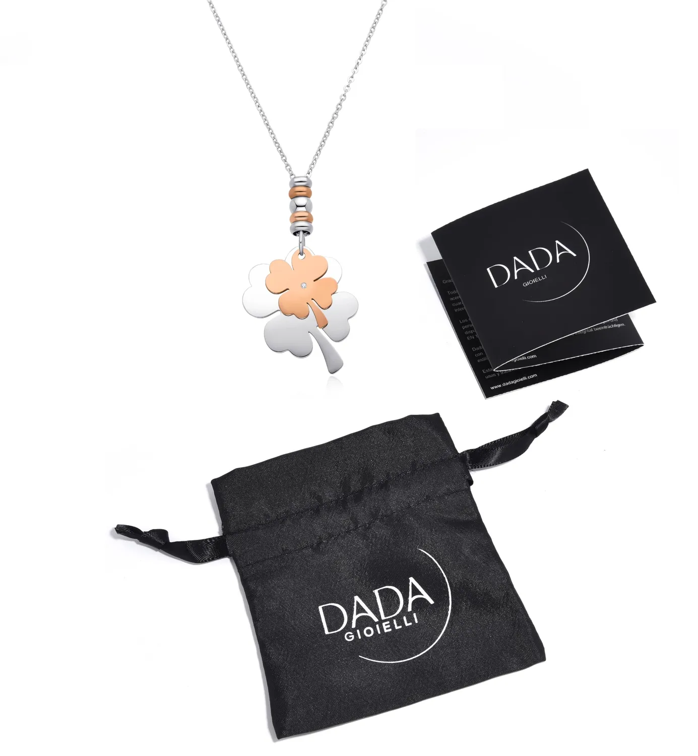 Dada Gioielli Collana Quadrifoglio Argento e Oro Rosa