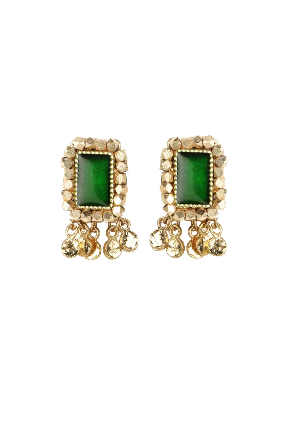 House of Tuhina Baisa Gold Maya Orecchini Verde Vetro Oro