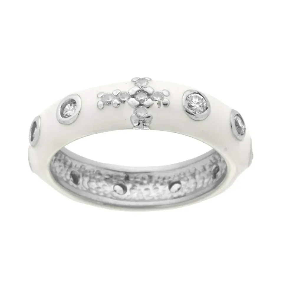 Ornamenta Rosario Smalto Bianco anello argento 925 misura 10