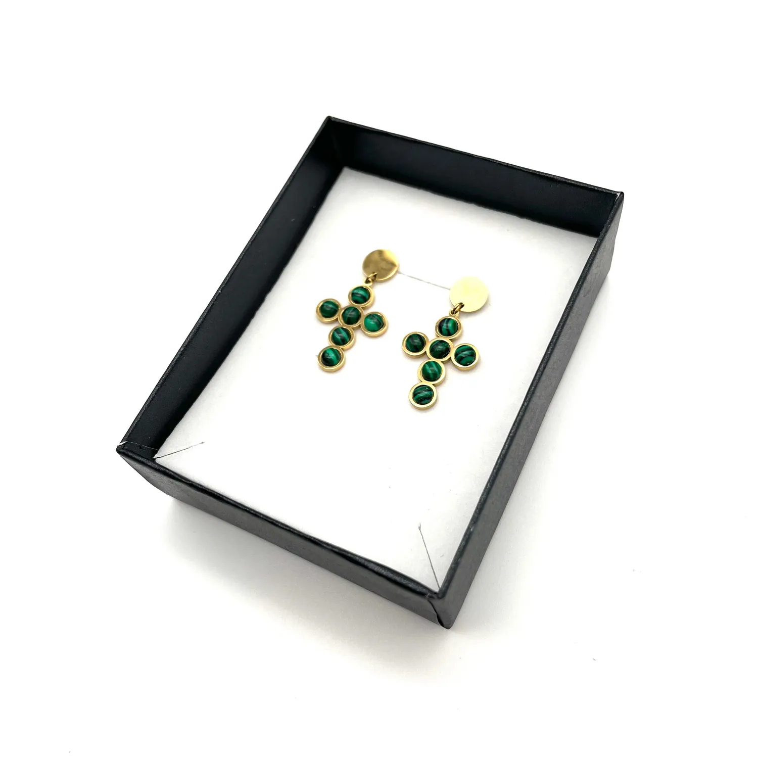 Ornamenta Croce Verde pendenti orecchini dorati malachite