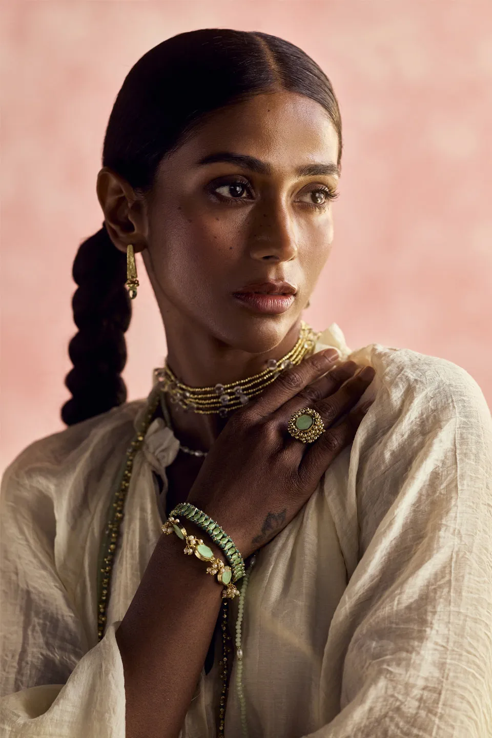 House of Tuhina Nabila bracciale smalto lagoon oro sole
