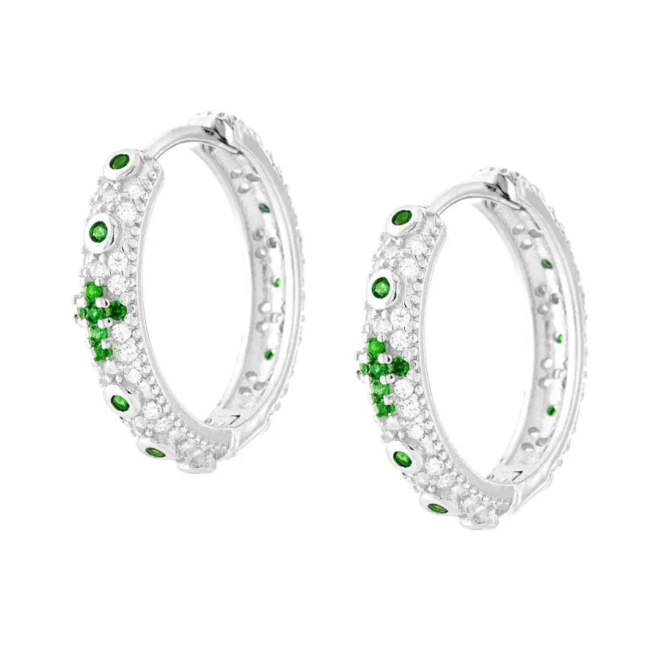 Ornamenta cerchio croce verde orecchini argento 20 mm