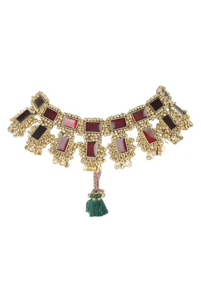 House of Tuhina Rudrana Collana Smaltata Bordeaux Pietre