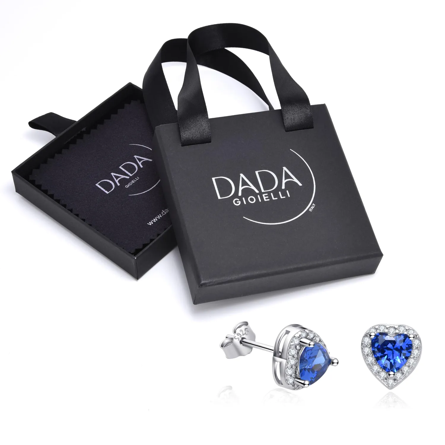 Dada Gioielli Punto Luce Orecchini Cuore 8mm Zaffiro Argento