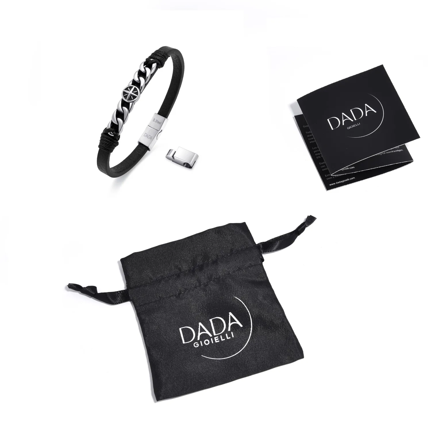 Dada Gioielli Bracciale Uomo Rosa Venti Pelle Acciaio