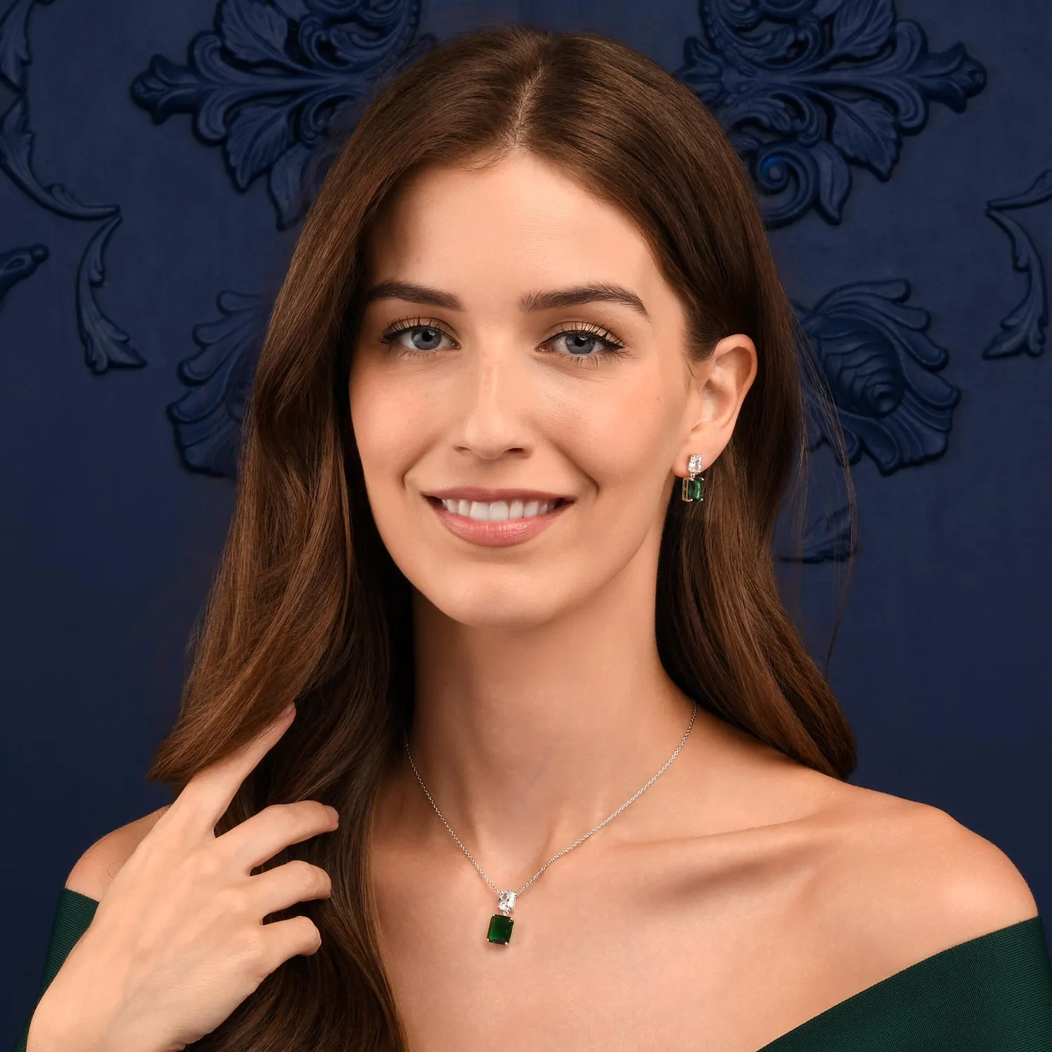 Diamond Treats collana verde argento doppio rettangolo
