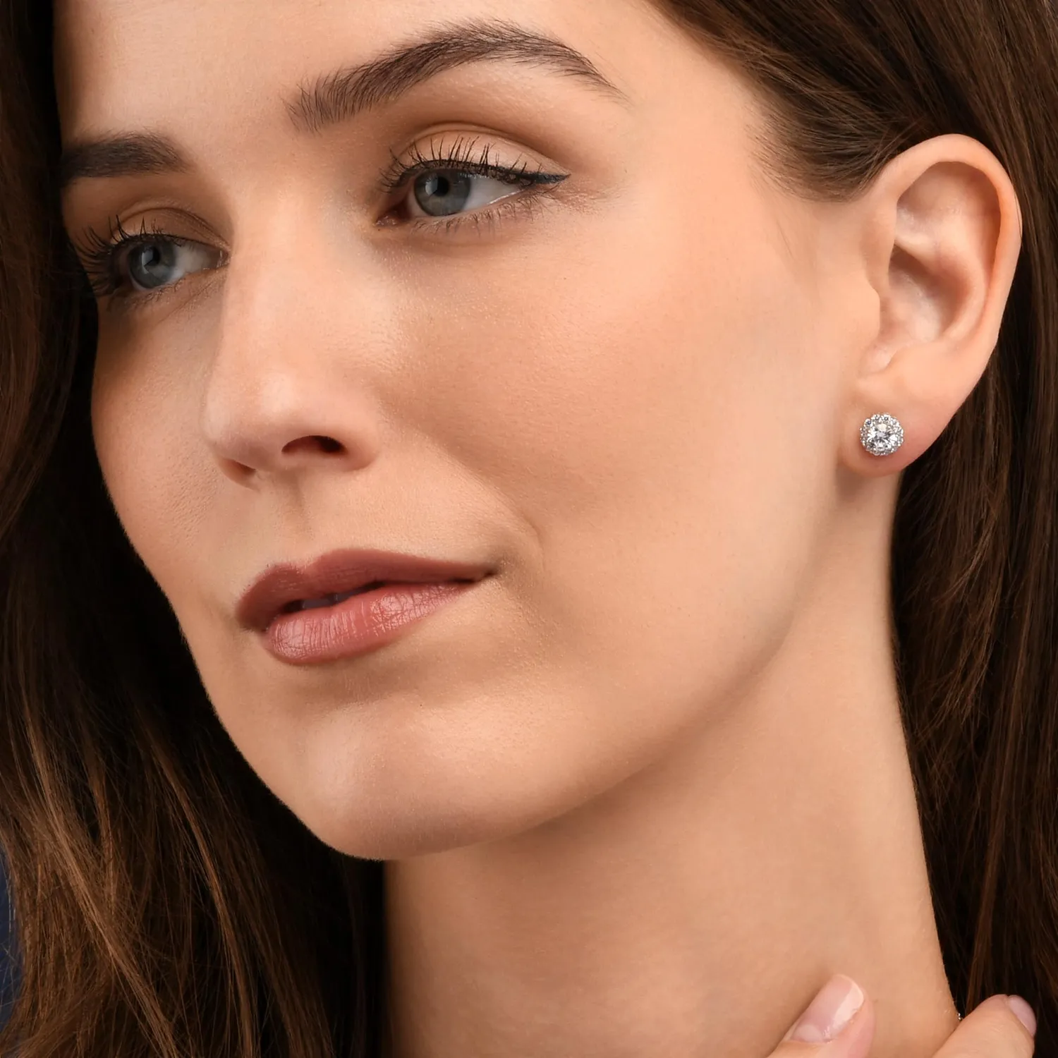 Diamond Treats orecchini lobo argento bianco pietra halo
