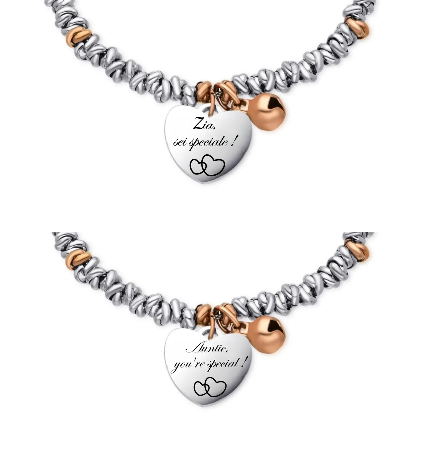 Dada Gioielli Bracciale Zia Cuore 17+3 cm Rodio Oro Rosa