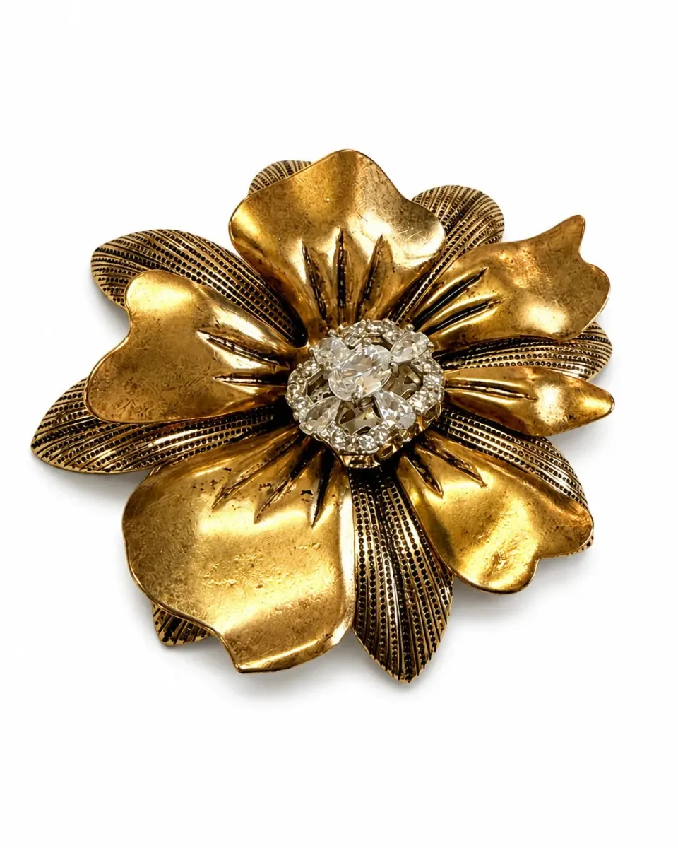 Rada Maxi Fiore spilla oro antico cristallo