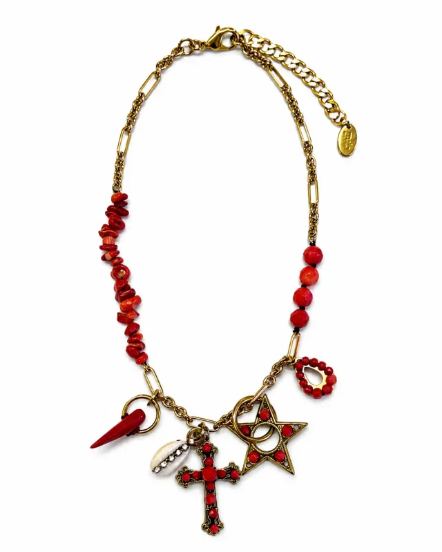 Rada Charms Corallo collana ottone oro antico