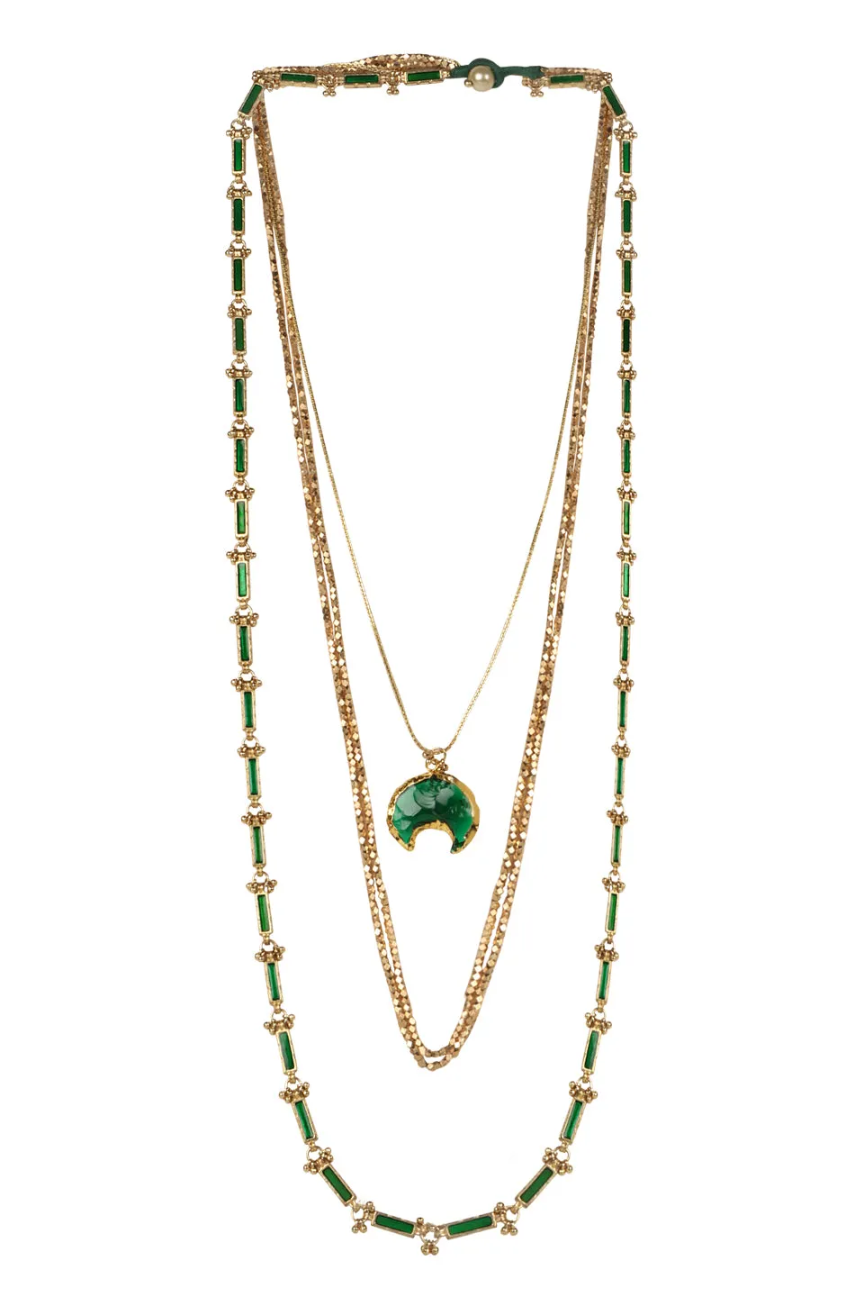 House of Tuhina Baisa Gold Indrani collana verde foglia oro