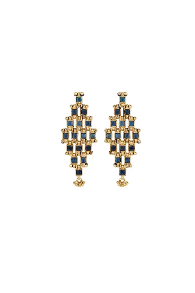House of Tuhina Amodini orecchini blu reale oro
