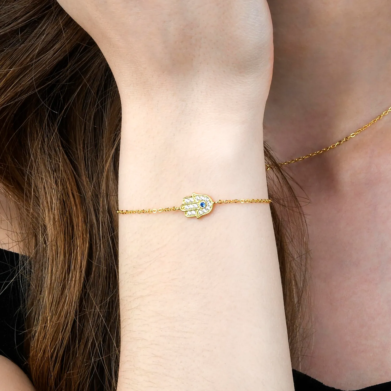 Diamond Treats Bracciale Mano Fatima Oro Giallo Argento 925