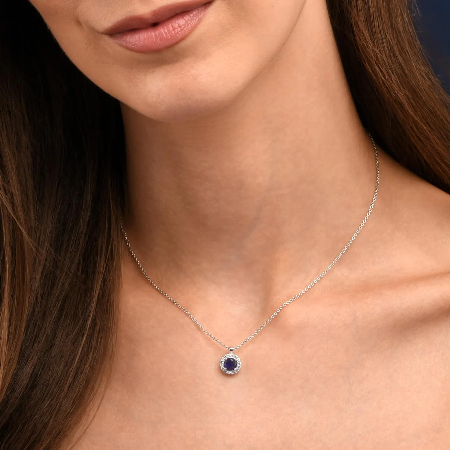 Diamond Treats Halo Collana Argento 925 Pietra Blu