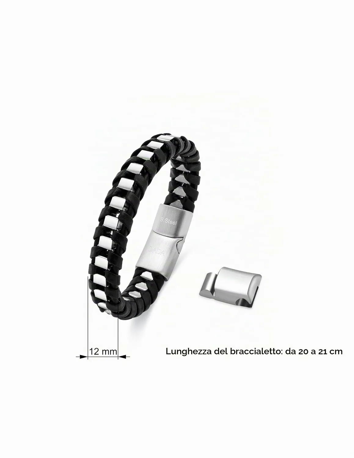 Dada Gioielli bracciale uomo pelle nero acciaio