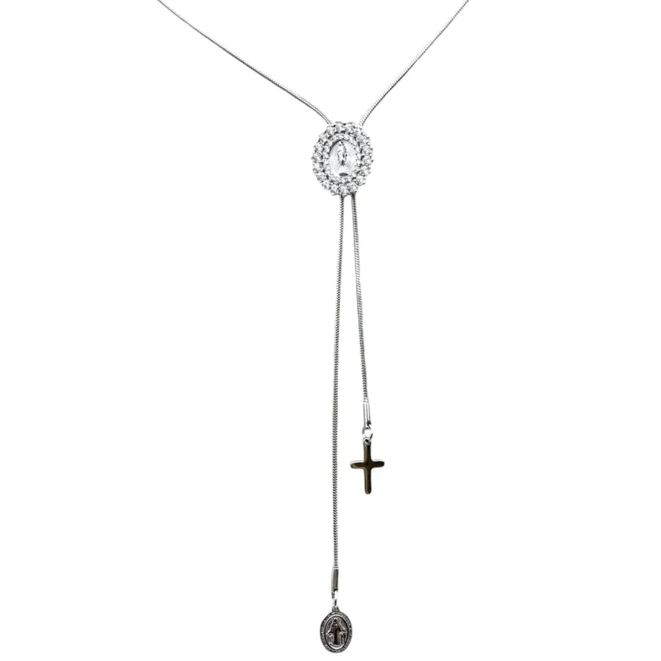 Ornamenta Medaglia Miracolosa collana scorrevole acciaio zirconi