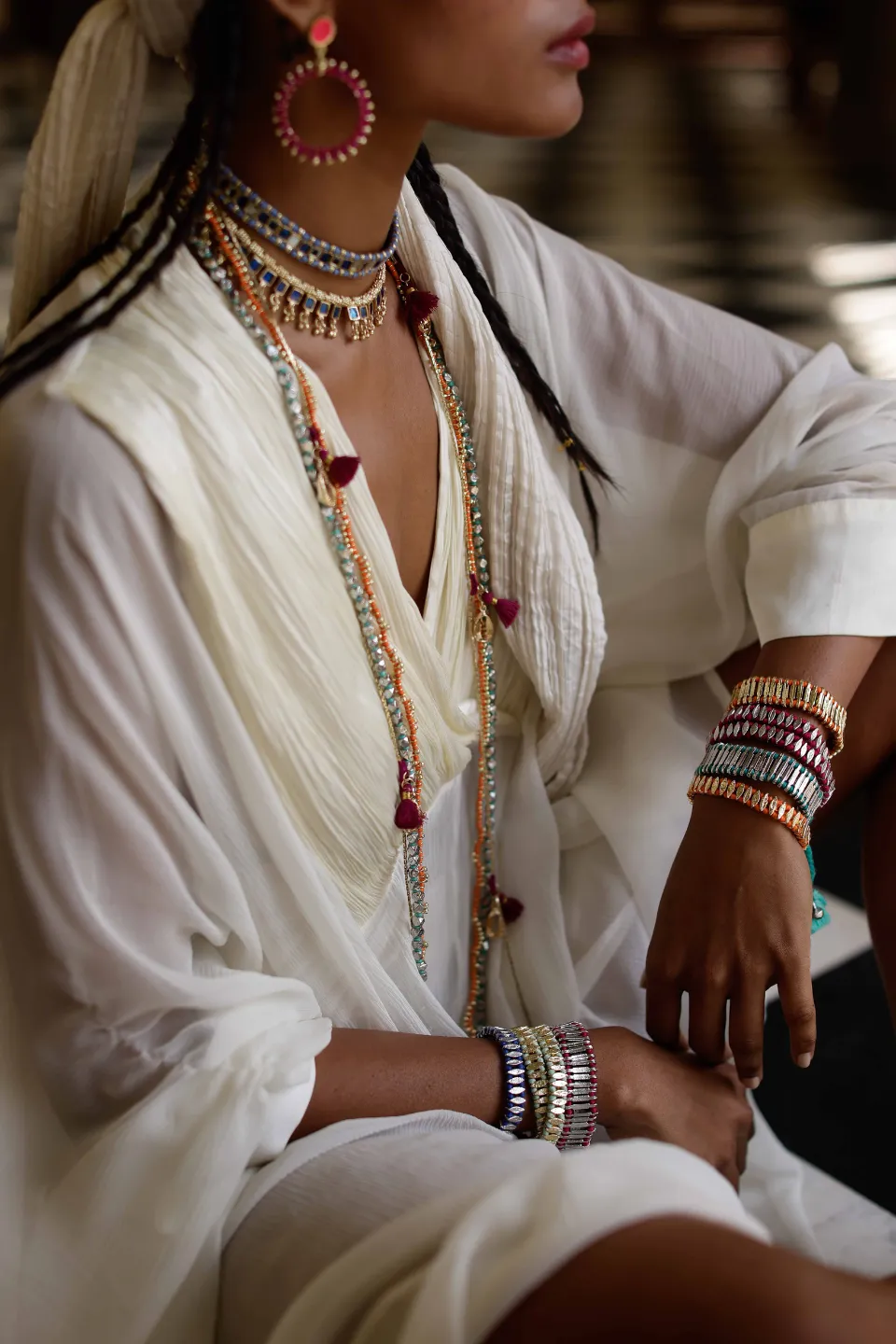 House of Tuhina Nabila Silver bracciale pietra magenta