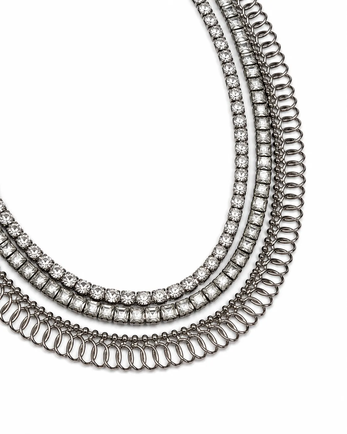 Rada Multi Chain Crystal Silver collana strass