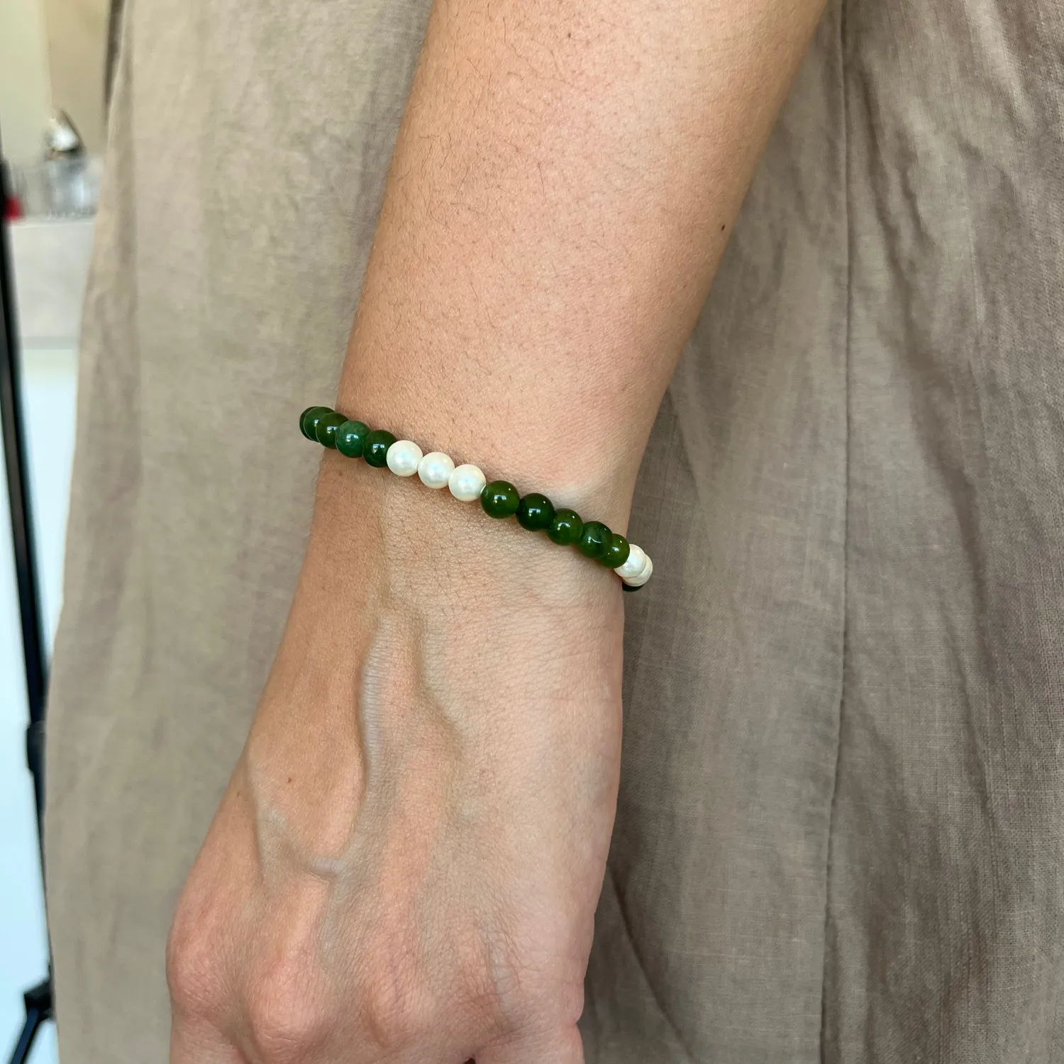 Ornamenta Mariae Spes Bracciale Agata Verde e Perle 18-24 cm