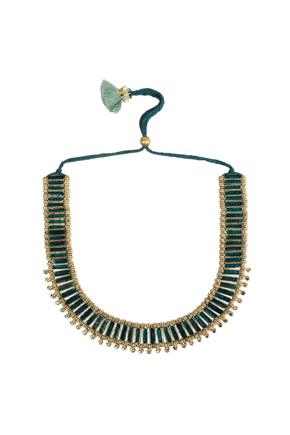 House of Tuhina Qabeela Collana smalto blu oro