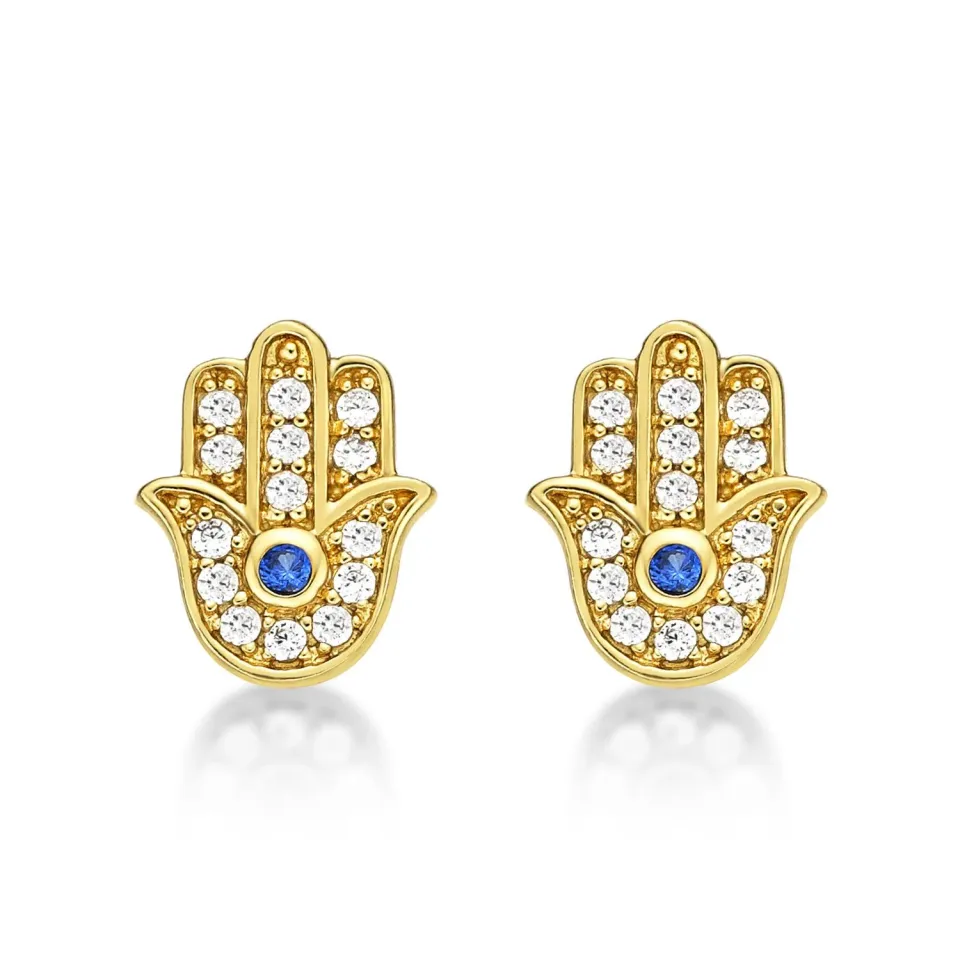 Diamond Treats orecchini Mano di Fatima argento 925 oro zirconia
