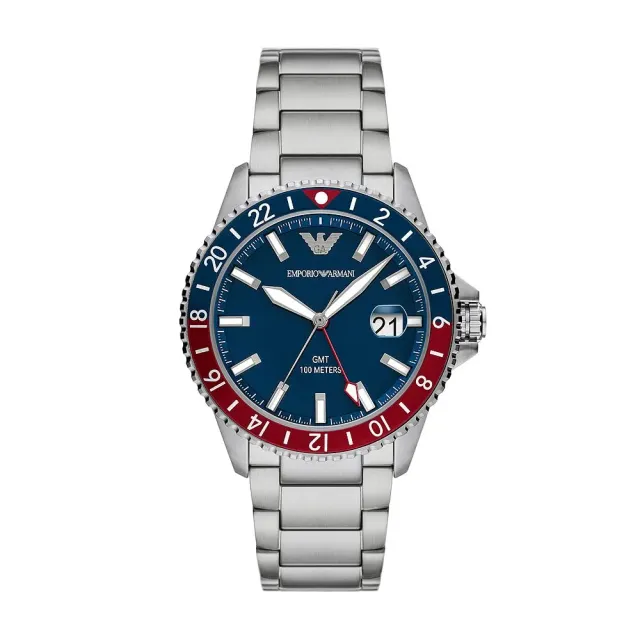 Emporio Armani Orologio Blu Cobalto Argento Doppio Tempo
