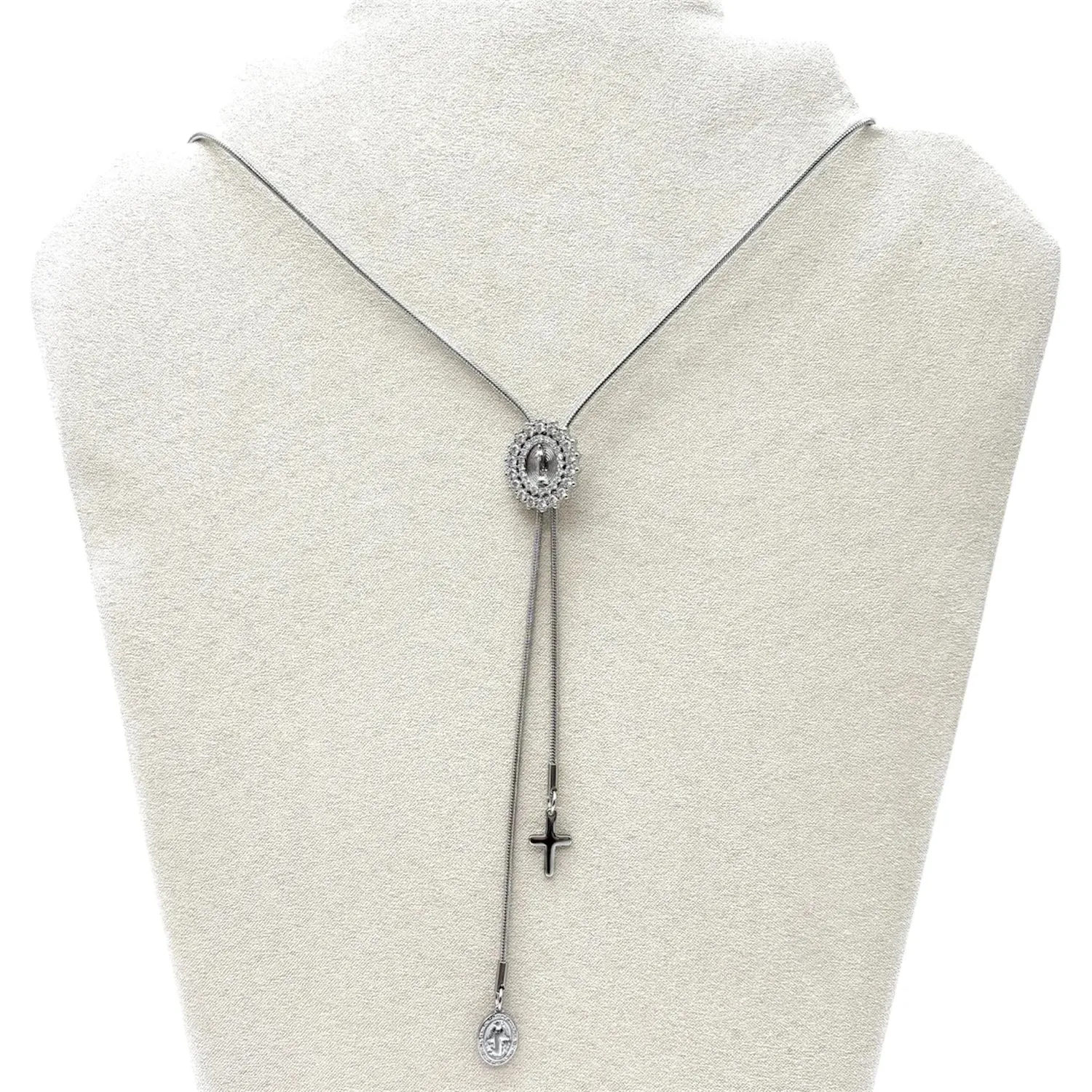 Ornamenta Medaglia Miracolosa collana scorrevole acciaio zirconi