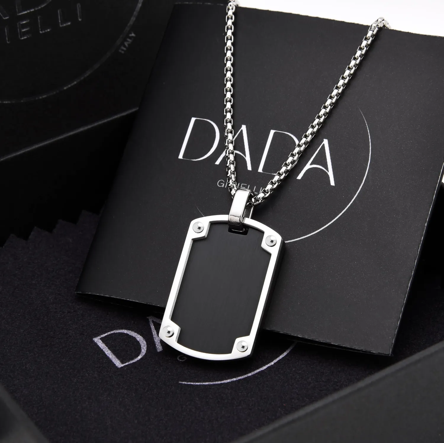 Dada Gioielli Piastrina Militare Collana Uomo Nero Acciaio