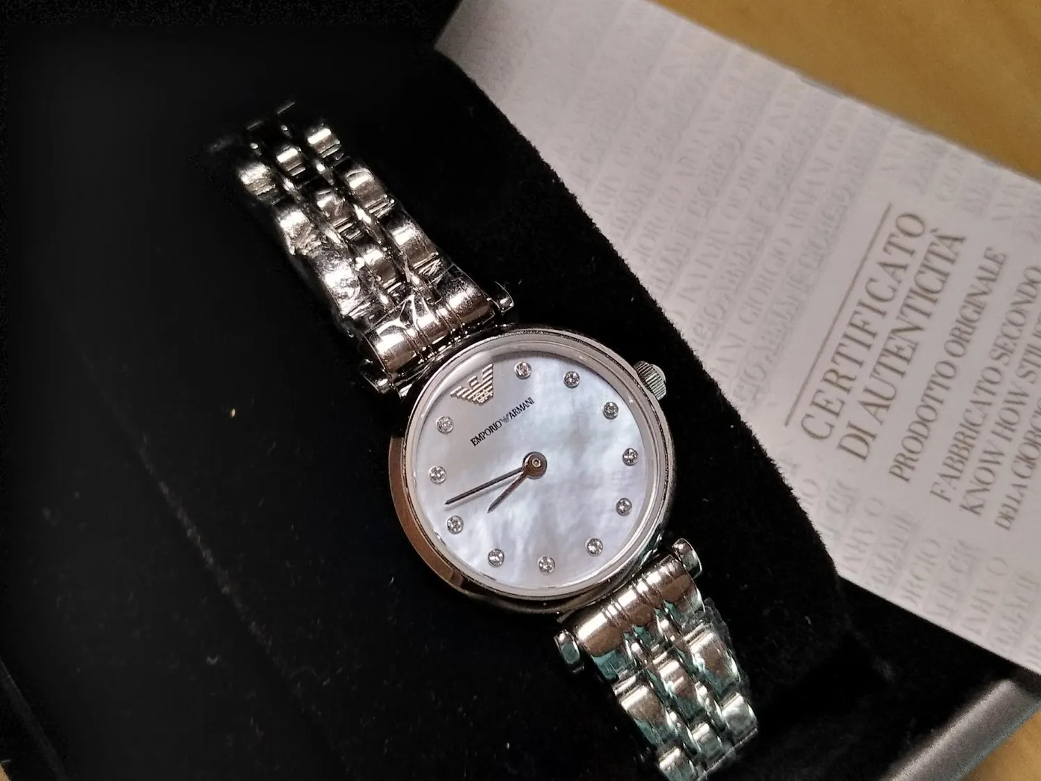 Emporio Armani orologio donna argento e bianco madreperla