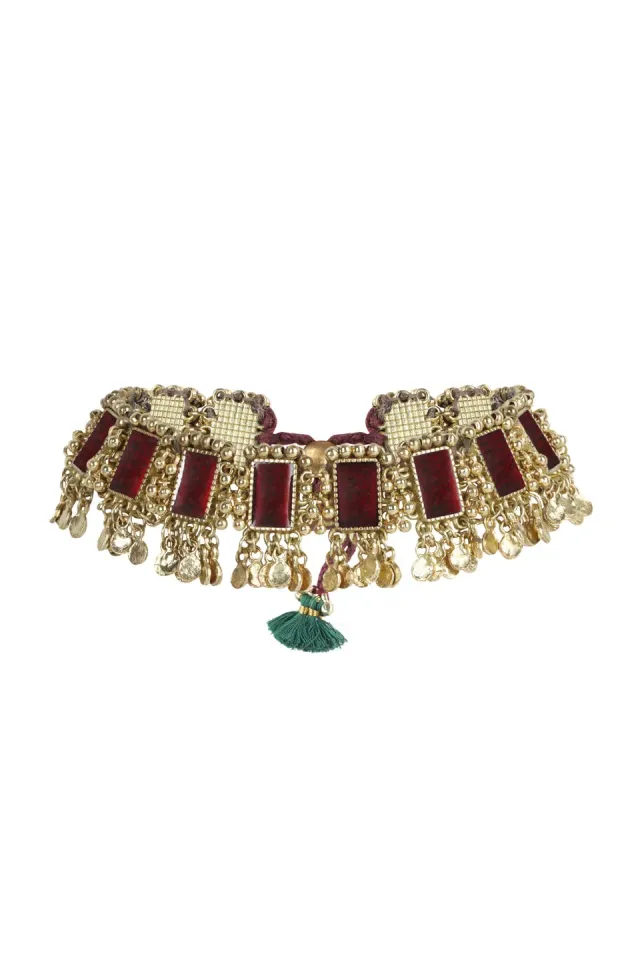 House of Tuhina Mandira collana bordeaux verde vetro Trajva