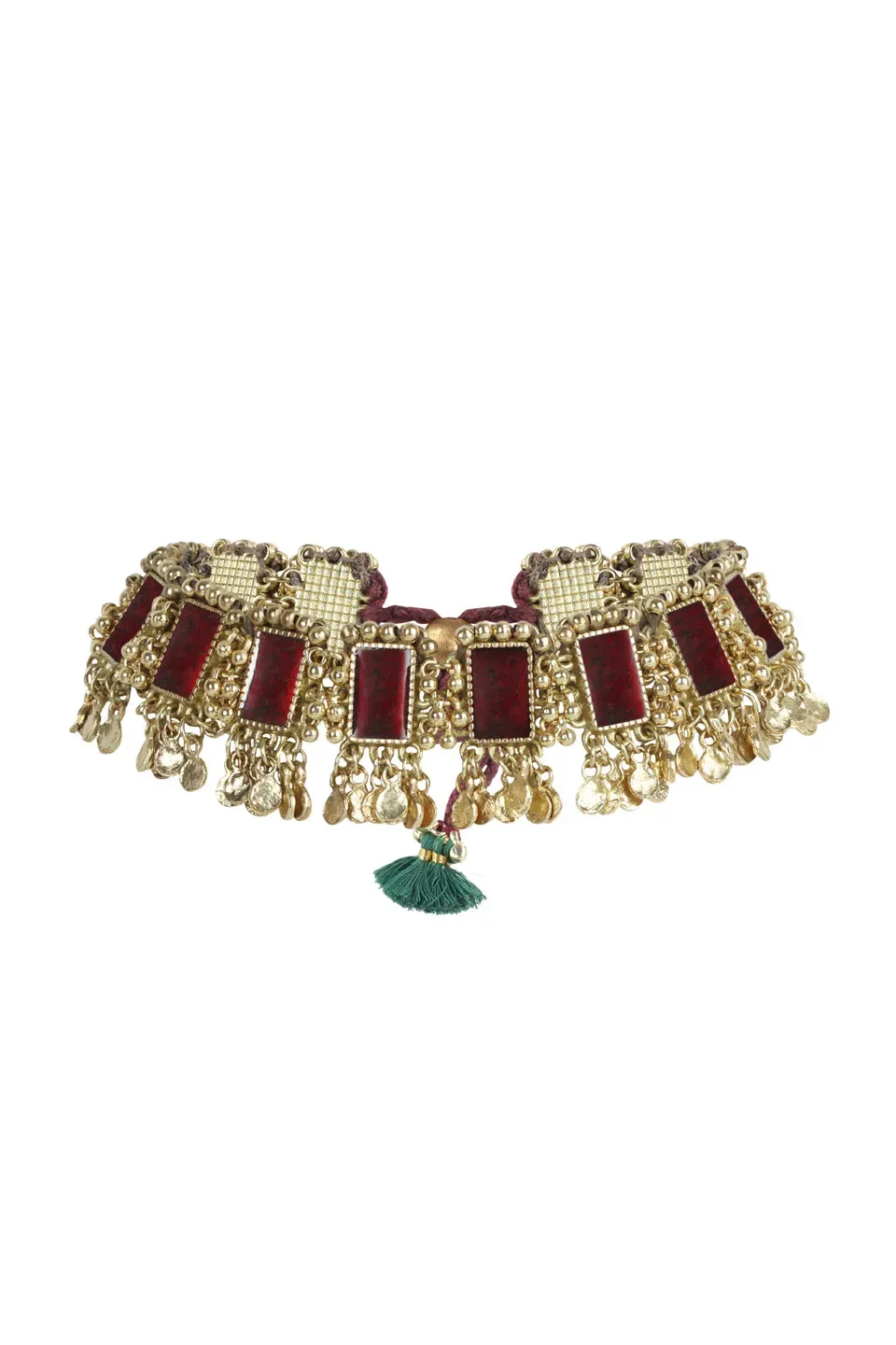 House of Tuhina Mandira collana bordeaux verde vetro Trajva