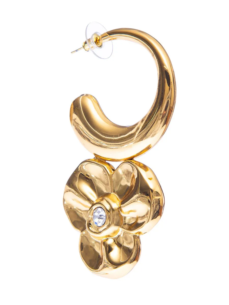 Rada Orecchini anella con fiore oro e strass