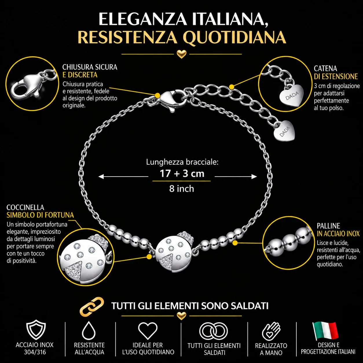 Dada Gioielli Portafortuna Bracciale Donna Quadrifoglio Zirconi