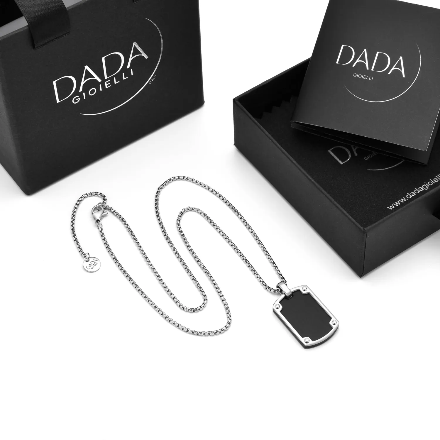 Dada Gioielli Piastrina Militare Collana Uomo Nero Acciaio