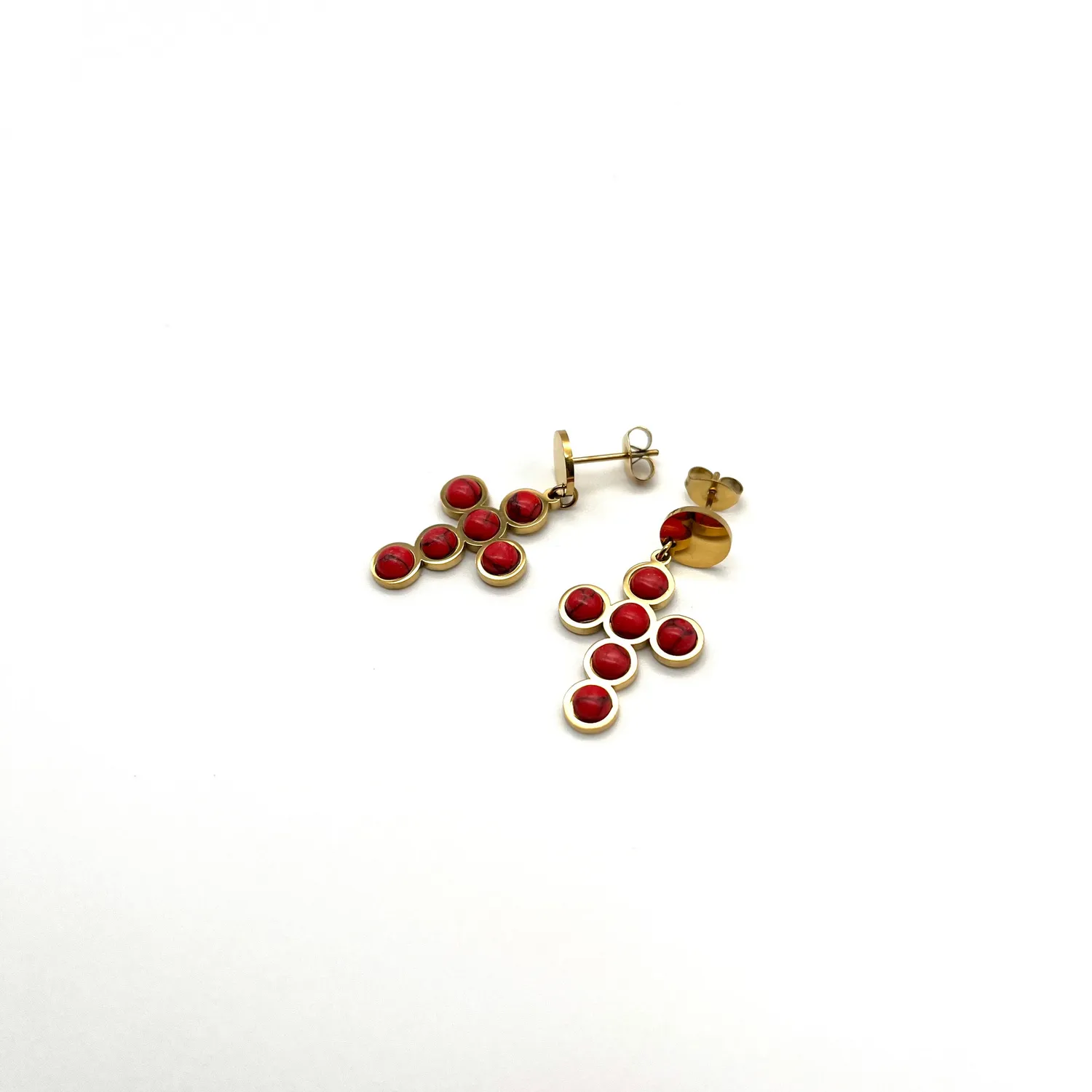 Ornamenta Crux Rubra orecchini croce acciaio pietre rosse