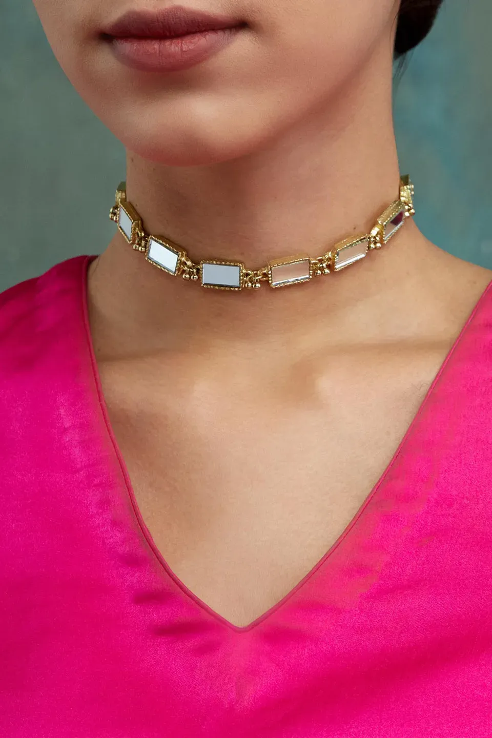 House of Tuhina Mirror Brick choker oro a specchio